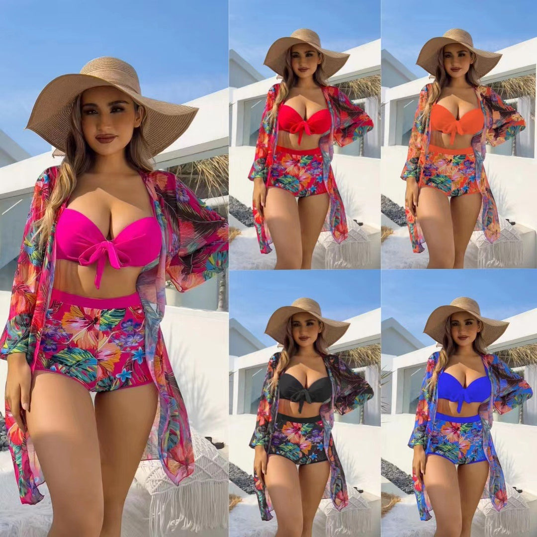 Dame bikini-sæt med blomsterdesign og farvet indpakningsoverdel Stilla