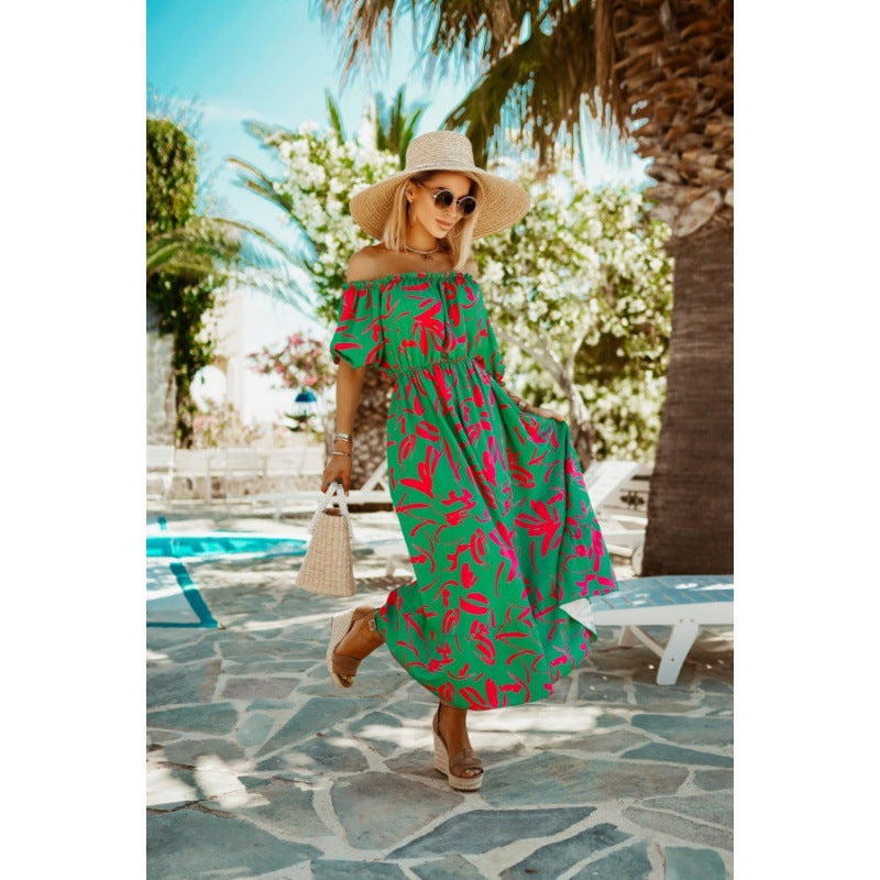 Dame Off-Shoulder Maxi-kjole med livligt blomster mønster Stilla