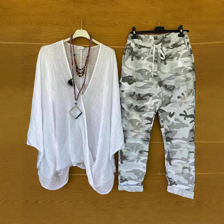 Dame afslappet Overcut Tunika og cargobukser i camouflage-stil Stilla