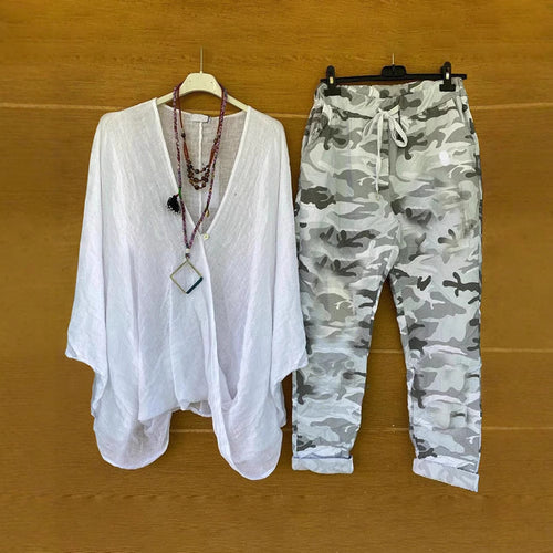 Dame afslappet Overcut Tunika og cargobukser i camouflage-stil Stilla