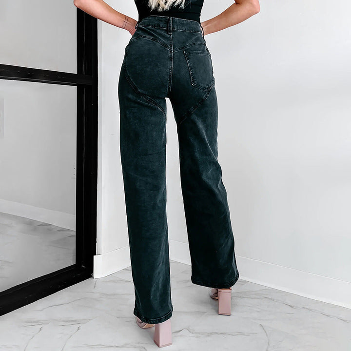 Stilla | Løs Nitte Rippet Straight Leg Dame Jeans