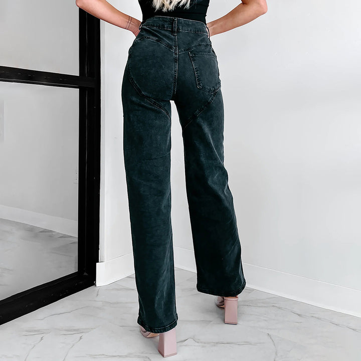 Dame Modejeans med cut-outs og pyntet kant Stilla