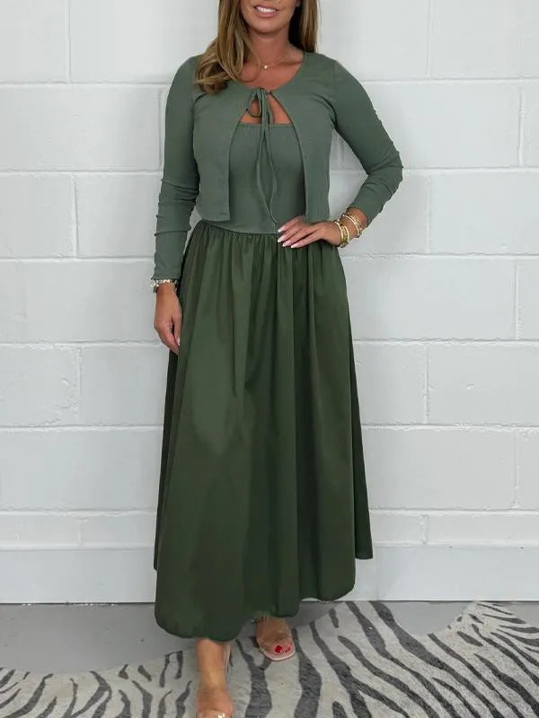 Dame Maxikjole med elegant en-knaps detalje og flydende skirt Stilla