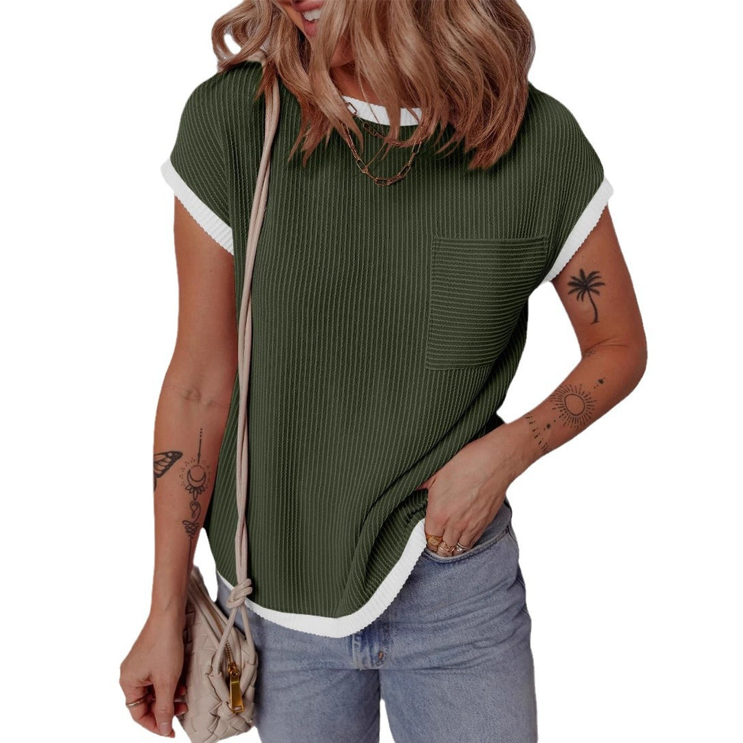Dame afslappet T-shirt med stribet struktur og brystlomme Stiila