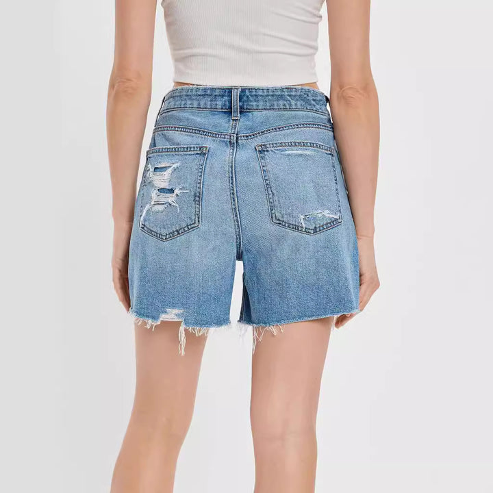 Dame moderigtige denim shorts med unikke revne detaljer og afslappet snit Stilla
