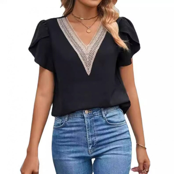 Femme Elegante V-udskæring bluse med flæseærmer Stilla