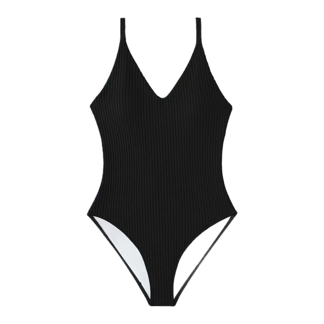 Dame Én-delt Badedragt med moderne Ribdesign og dyb V-udskæring Stilla