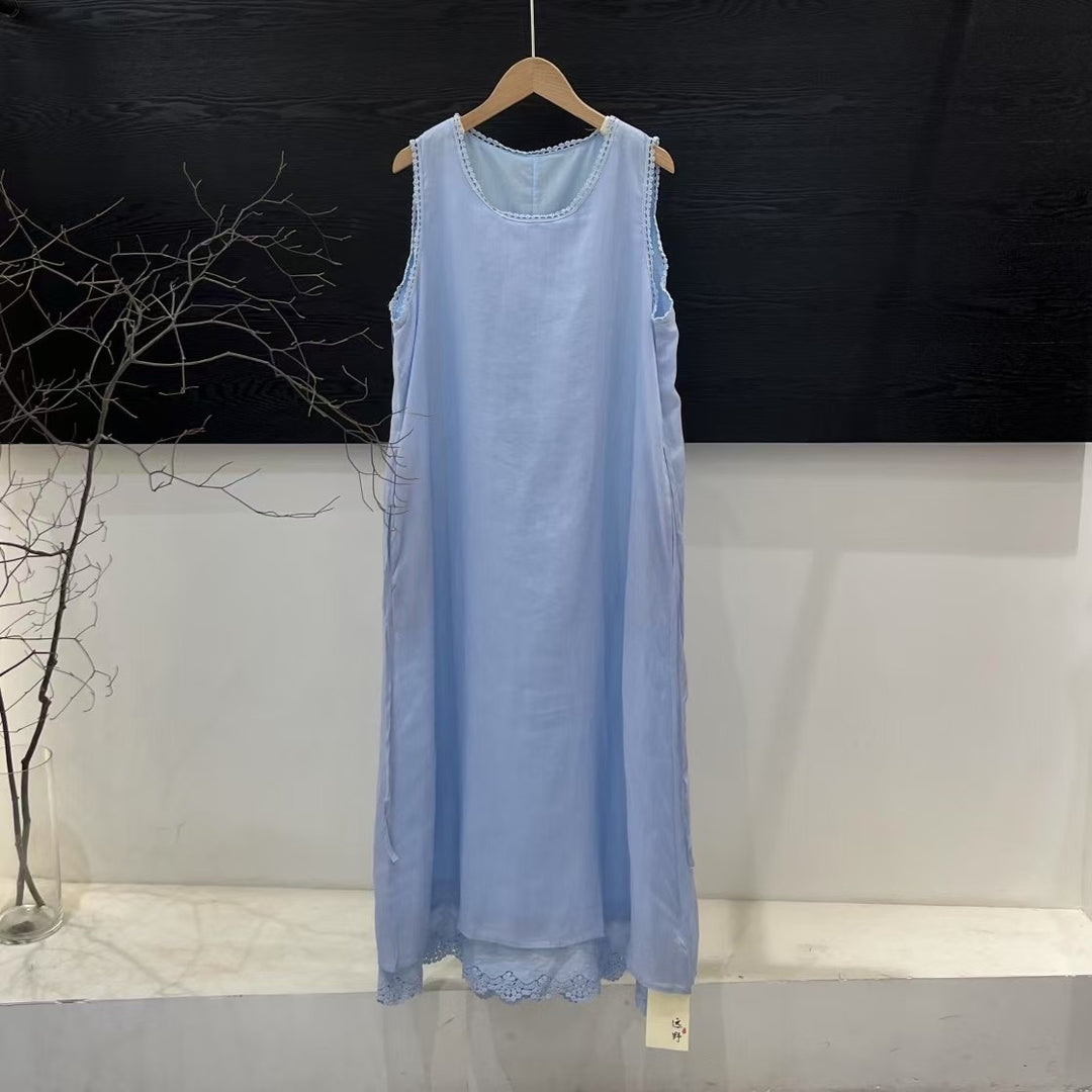 Femme Elegante Maxi Kjole med Delikat Spidsbesætning Stilla