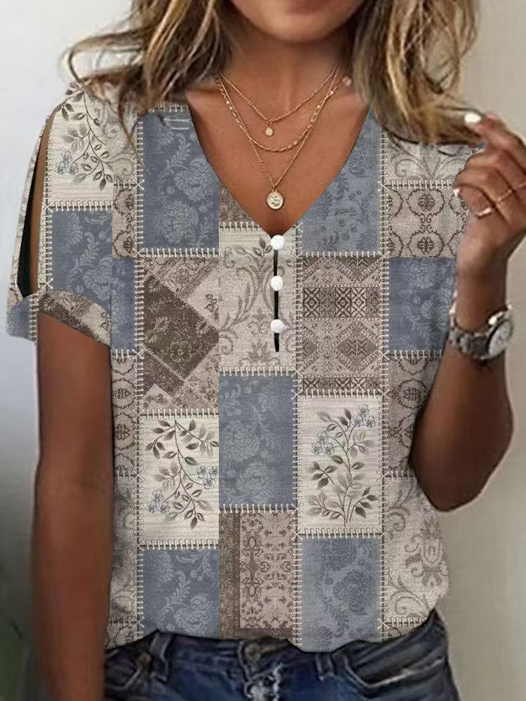 Dame Glitrende V-Pullover Bluse Skovae