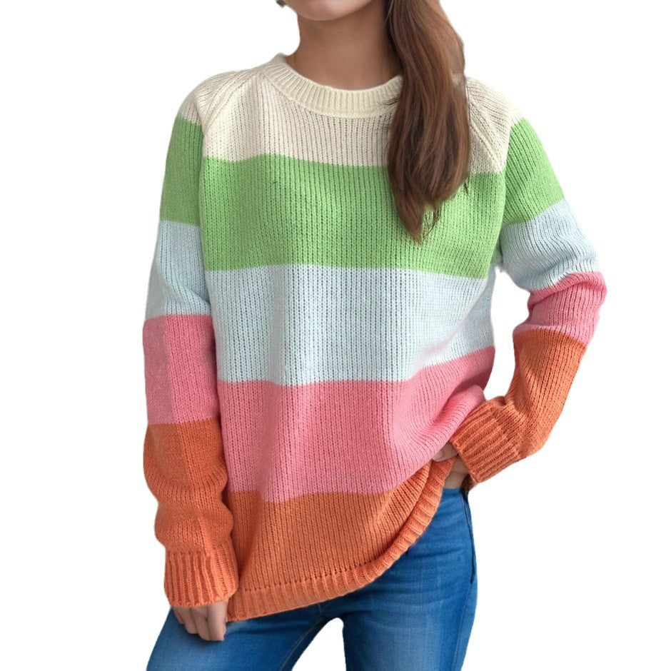 Kvinders stribede strikket sweater med en afslappet pasform og farverigt design Stilla