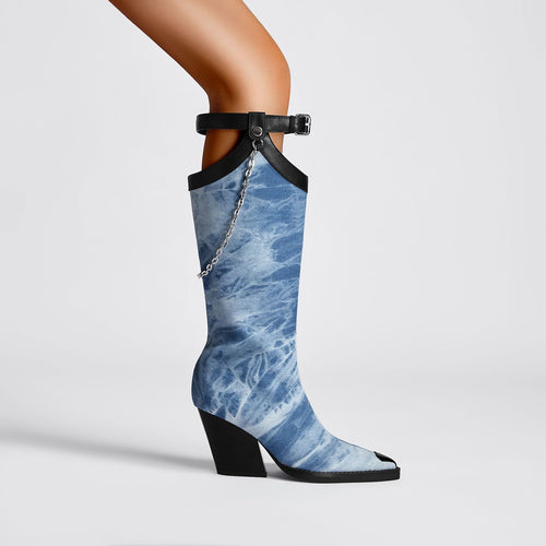 Femme Open-Toe Slouchy Stiletto Støvler med Kæde-detalje Stilla