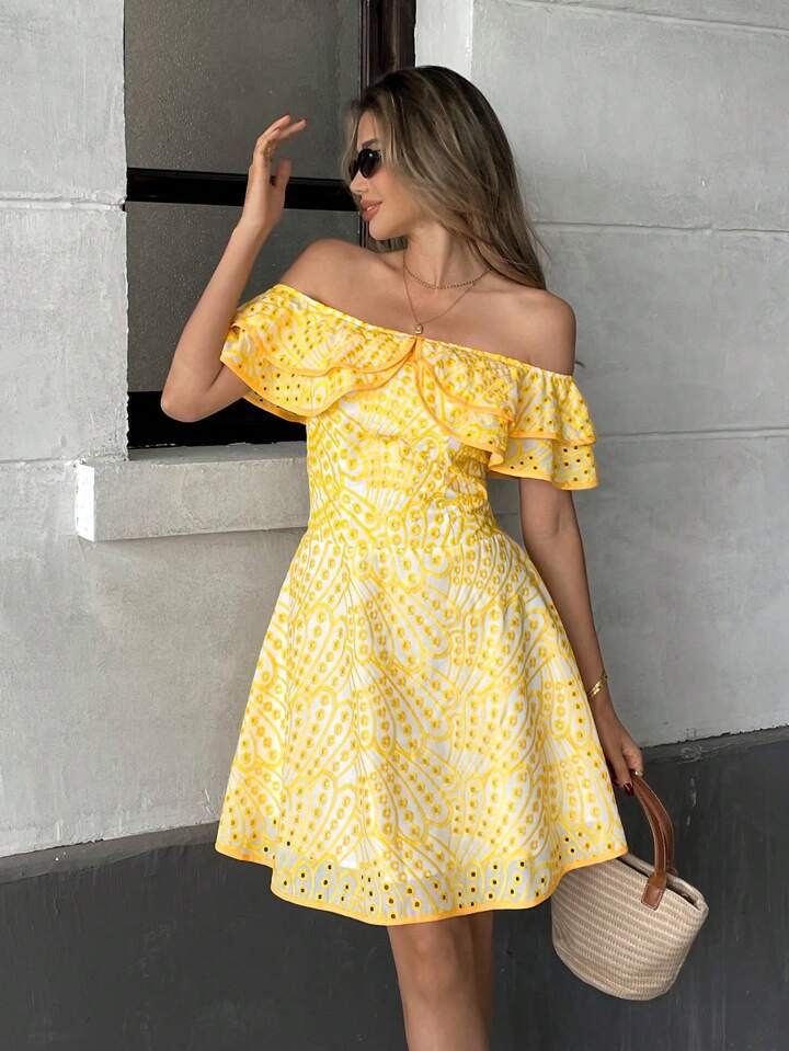Dame Off-Shoulder Rynkekjole Stilla