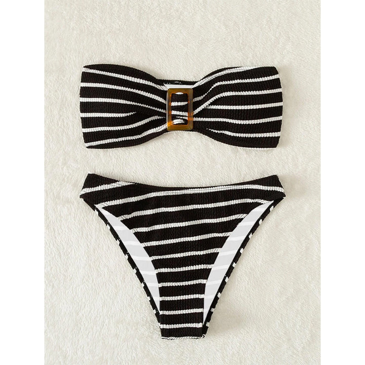Dame Bandeau-bikini-sæt med dekorativ sløjfe-detalje og høj talje Stilla