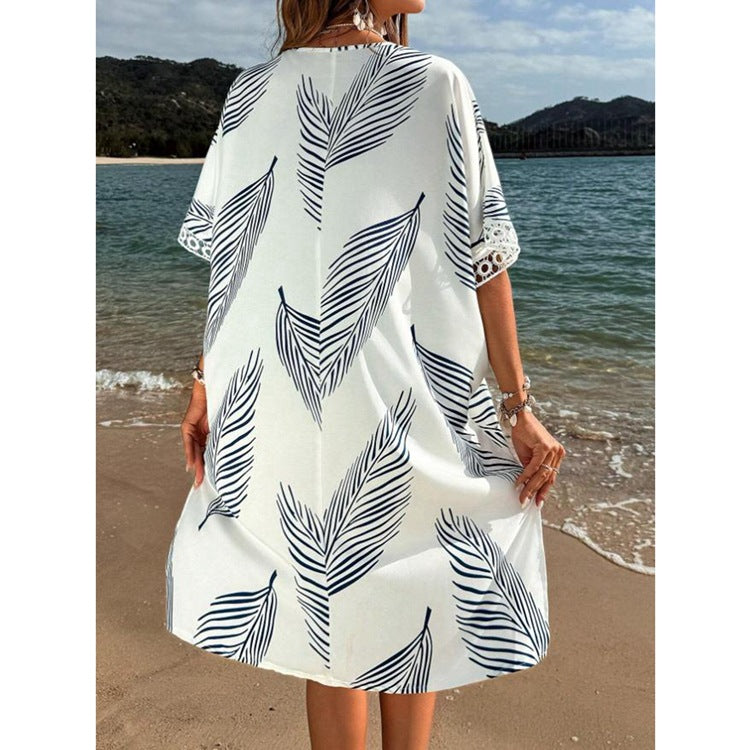 Dame Strandtunika med elegant hulbroderi Stilla