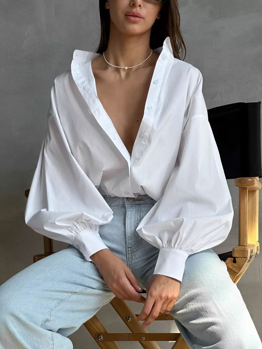 Stilla | Bomuldsbluse med puffærme