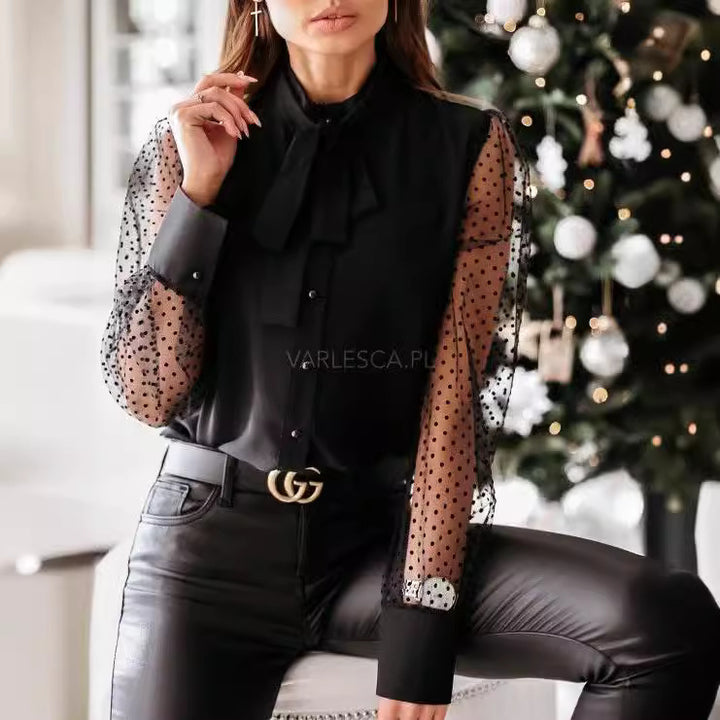 Dame elegant bluse med transparente ærmer Stilla