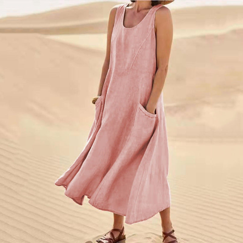 Dame Lækkert Maxikjole med dybudskæring og praktiske lommer Stilla