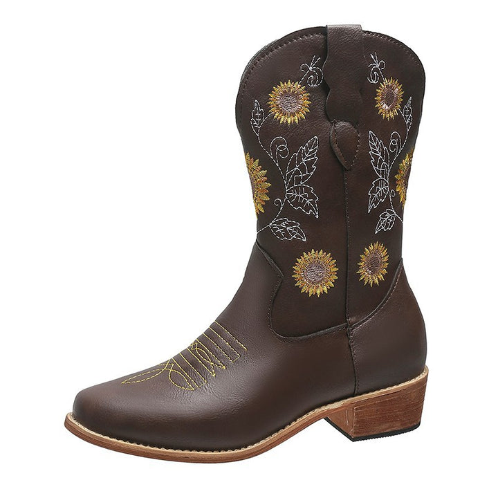 Dame trendy cowboystøvler med florale broderier Stilla