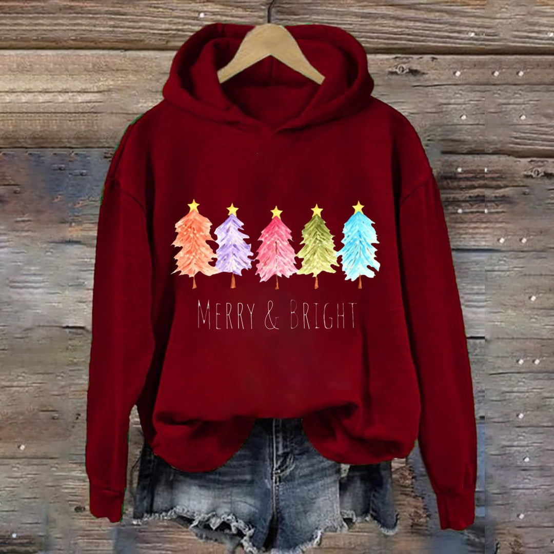 Kvinders Hoodie Sweatshirt med Festligt Træ Grafik Skovae