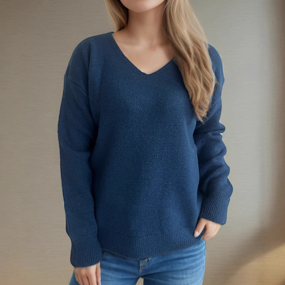 Kvinders behagelige V hals sweater med blødt strikket stof Stilla