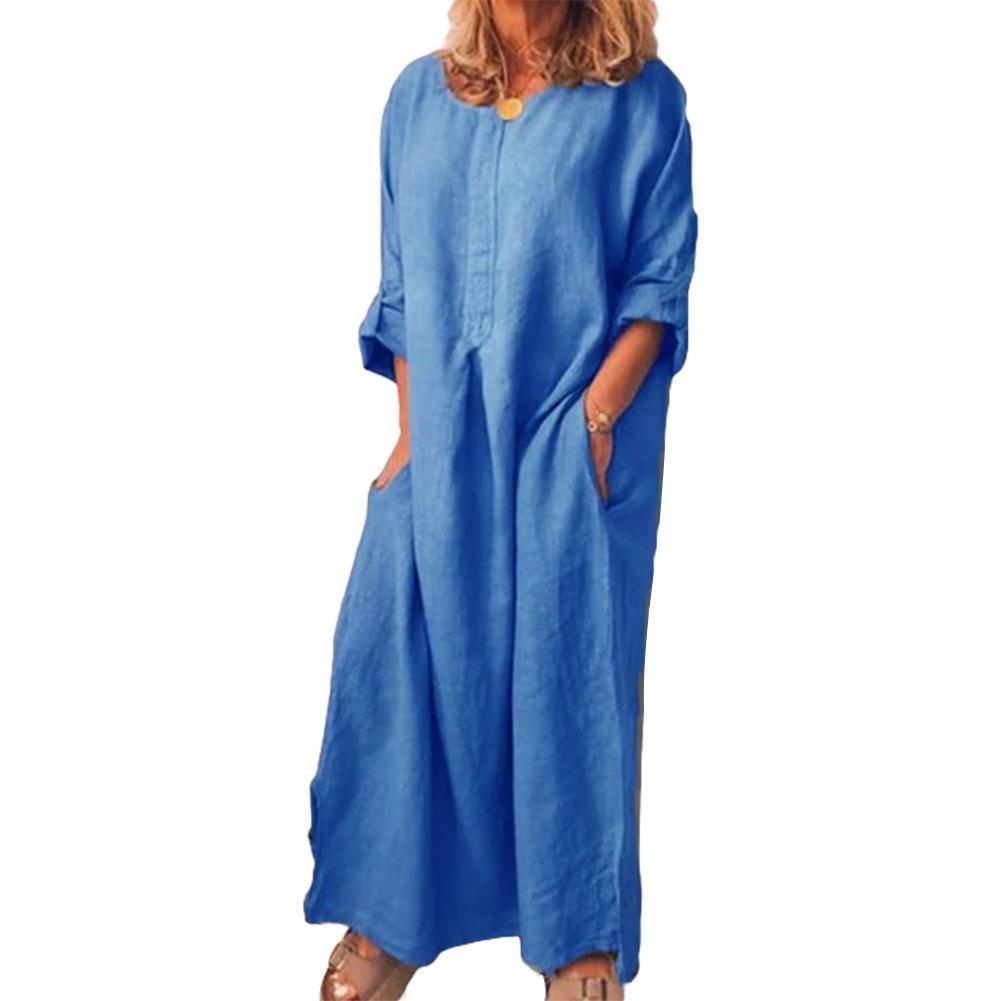 Dame Lettere Linnedress med elegant knaplist og praktiske lommer Stilla