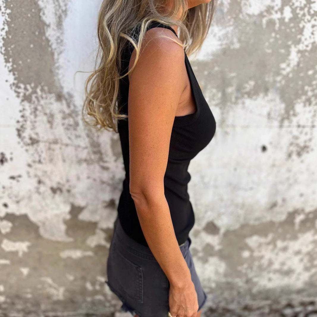 Dame Ribben-Scoop-Hals Tanktop Stilla