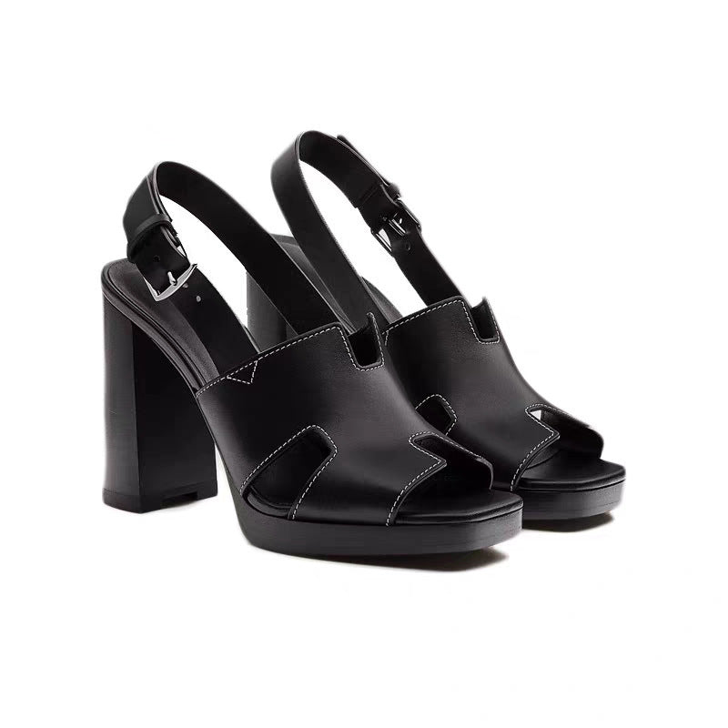 Dame Chunky Hælet Slingback Sandaler med Cut-Out Design Stilla