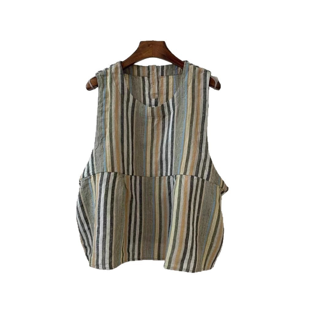 Femme Relaxed Fit ærmeløs linned top med sidelommer Stilla