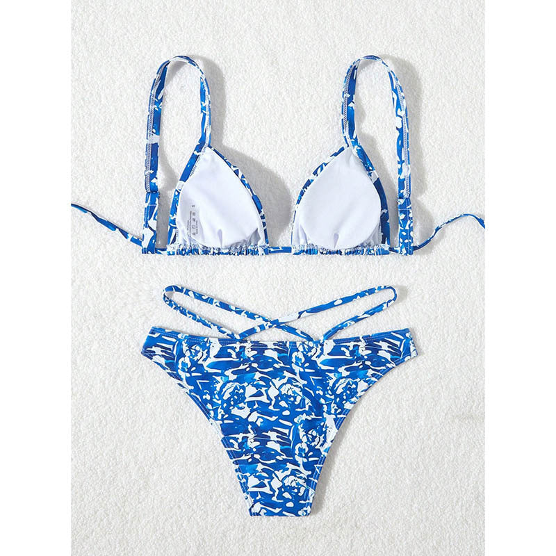 Dame Triangel-Bikini-Sæt med justerbare stropper og stilmønster Skovae