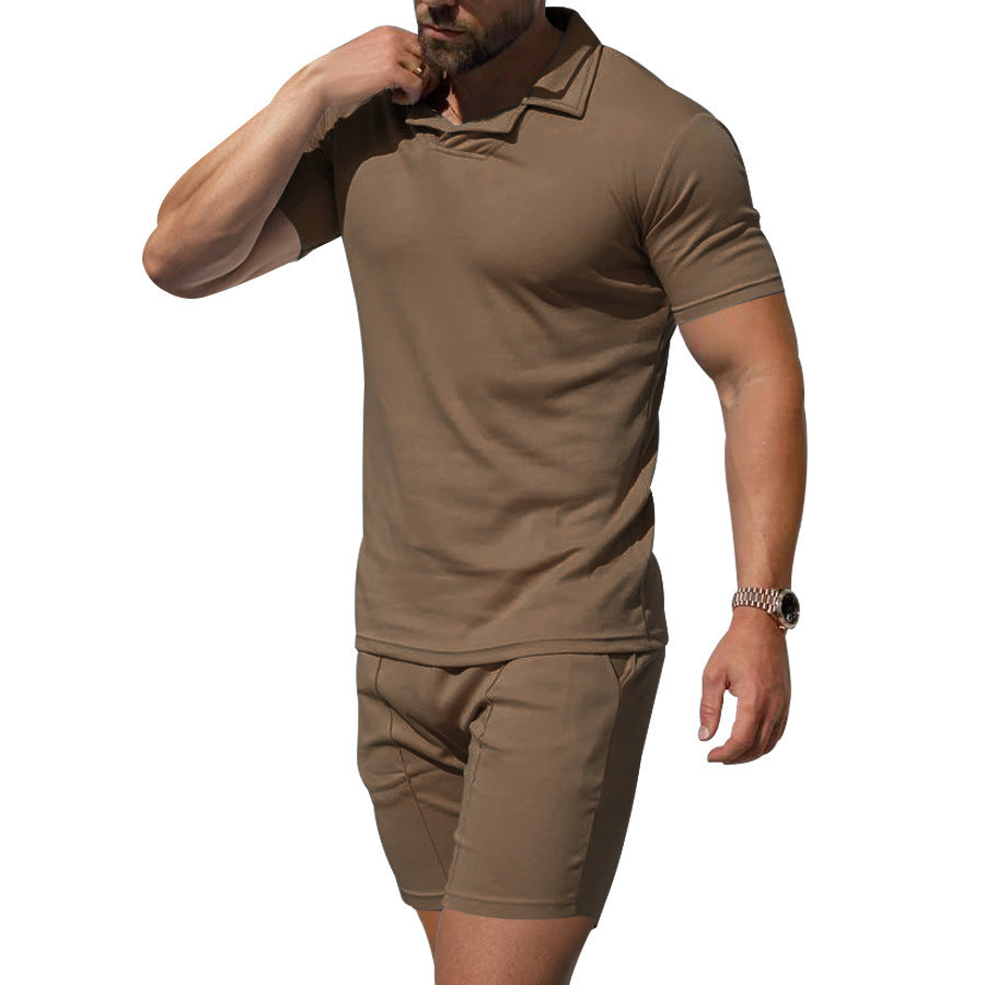 Herrer poloshirt og shorts-sæt i hudvenligt, elastisk materiale med moderigtigt krave Stilla
