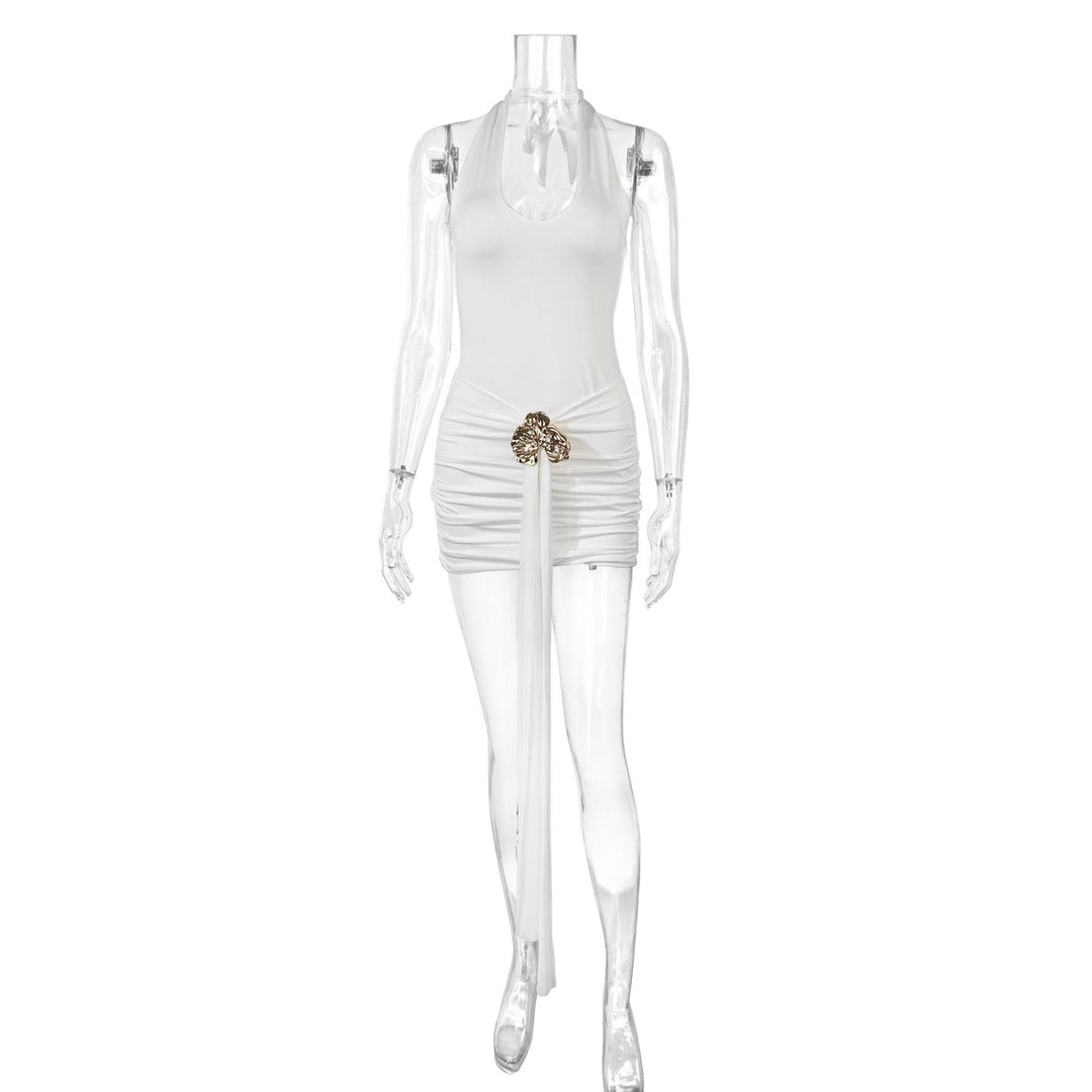 Dame Elegant Cut-Out Minikjole med Voksende Look og Glamourøse Detaljer Skovae