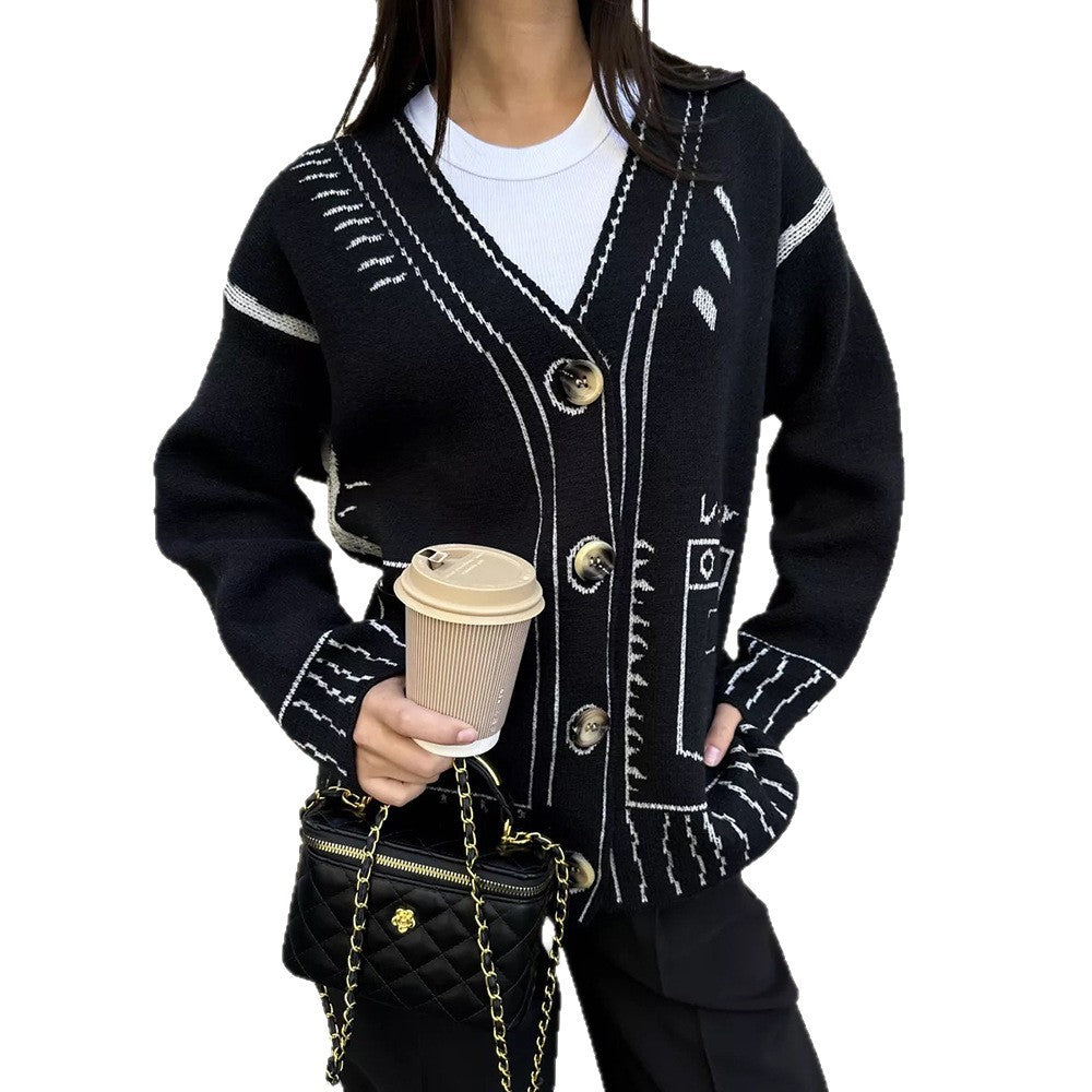 Dame casual cardigan med grafisk mønster Stilla