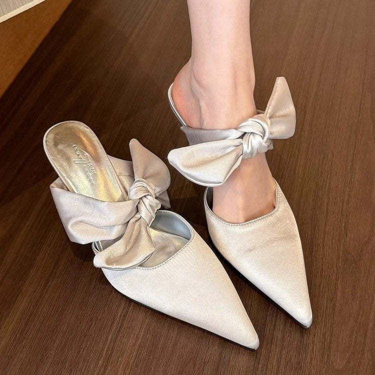 Femme Elegante Åben-Tå Mule med Sløjfe-Detalje Stilla