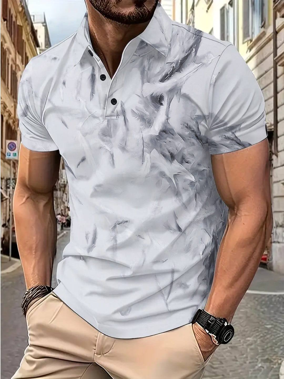 Herrer kortærmet poloshirt med kunstnerisk mønster og åndbare egenskaber Stilla