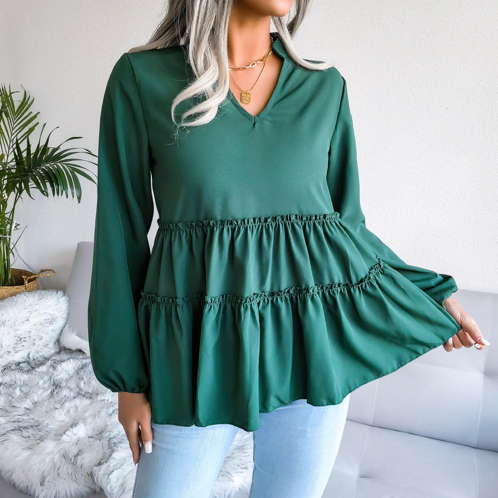 Damebluse med flerfarvet design og voluminøst snit Stilla