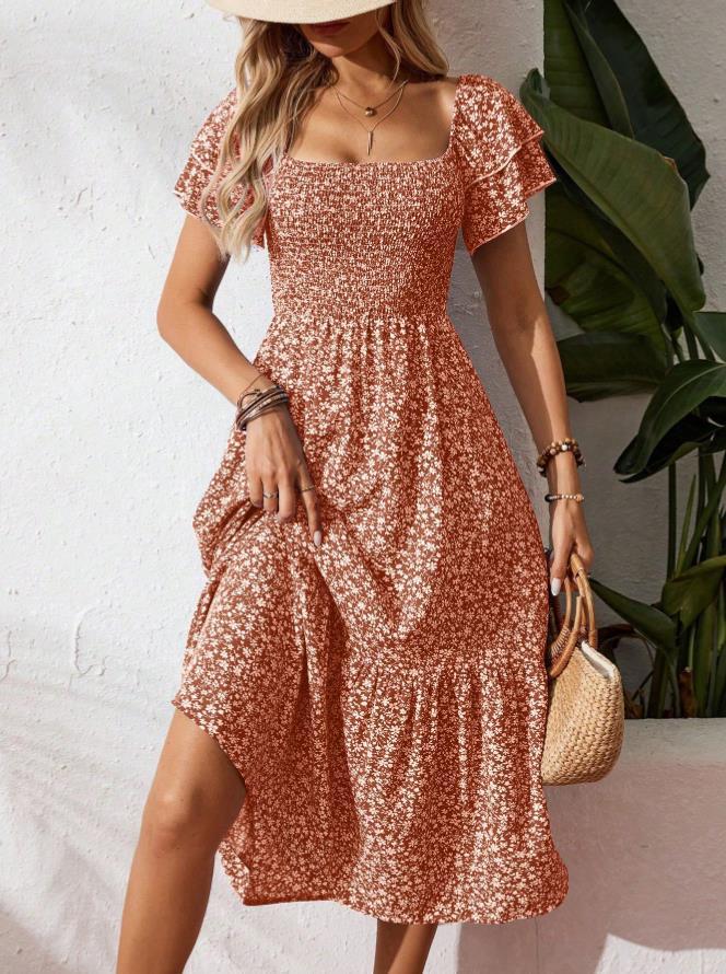 Dame Off-Shoulder Maxikjole med blomsterdesign og elastisk overdel Skovae