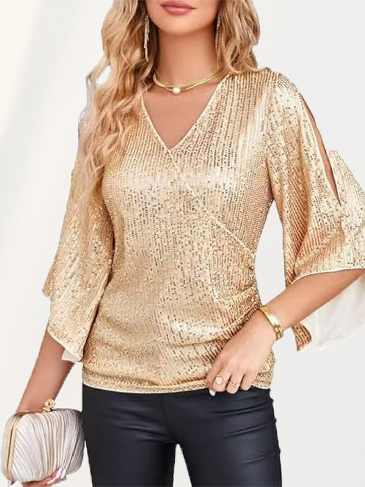 Dame Glitrende Top med elegante Cut-Out ærmer og figursmigrende snit Stilla