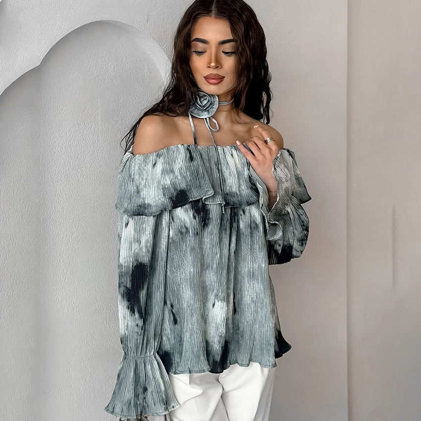 Dame top med off-shoulder design og voluminøse flæsedetaljer Stilla
