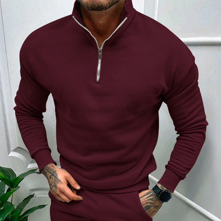 Herrer Fleece-Pullover med halv lynlås og moderne snit Stilla