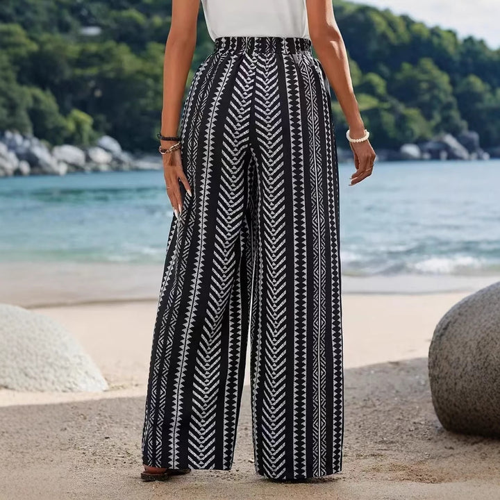 Dame Palazzo-bukser med elastisk talje og fashionable tribal-mønster Stilla