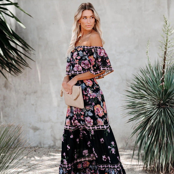 Dame Off-Shoulder Maxikjole med blomsterprint og voluminøse ærmer Stilla