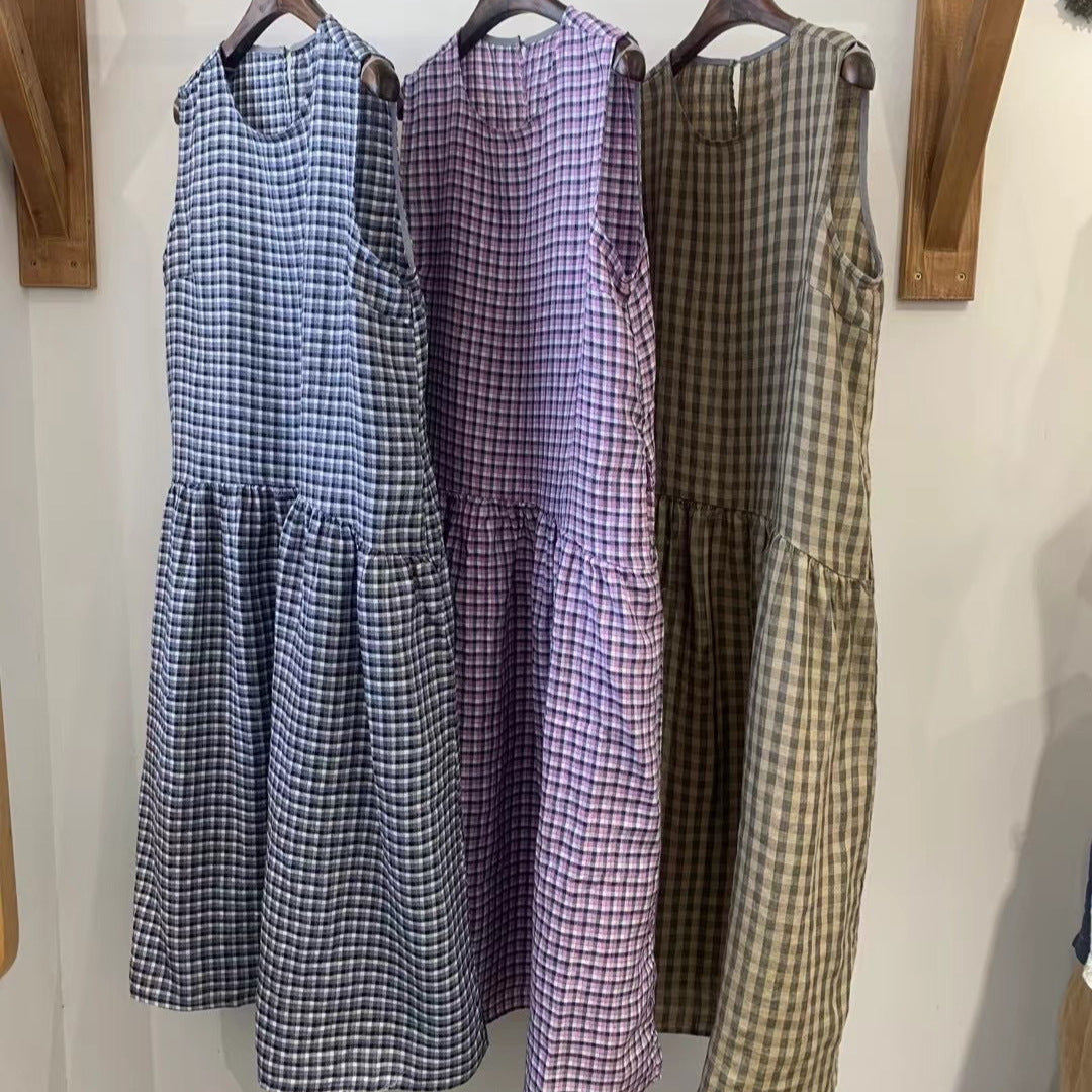Femme Gingham Check Ærmeløst Kjole Stilla