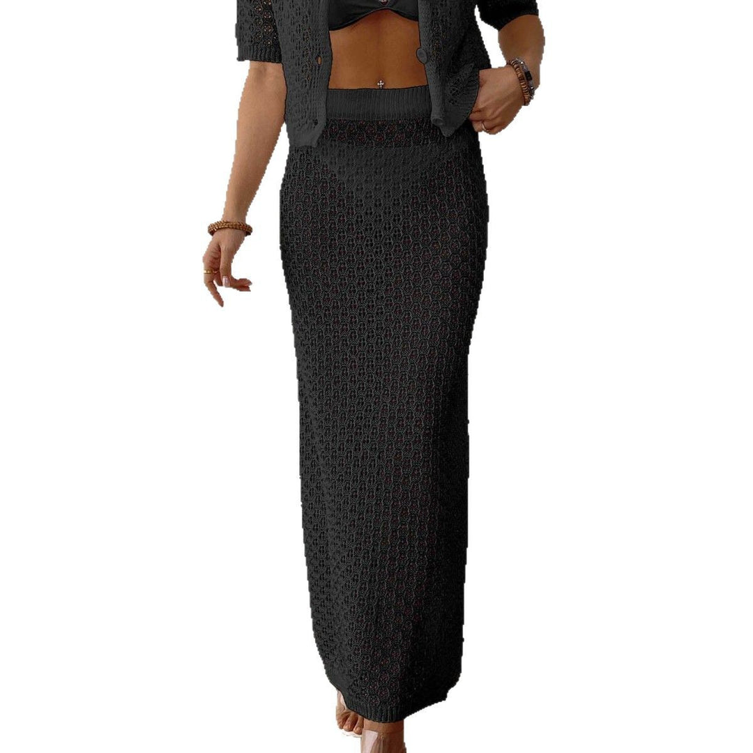 Dame Hæklet Maxi Skirt og Cardigan Sæt Stilla