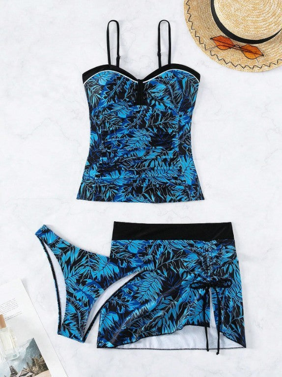 Dame Tankini-sæt med floralt design og elegant rynkning Stilla