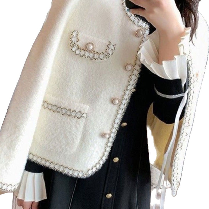 Damer elegant bouclé jakke med perle trim Stilla