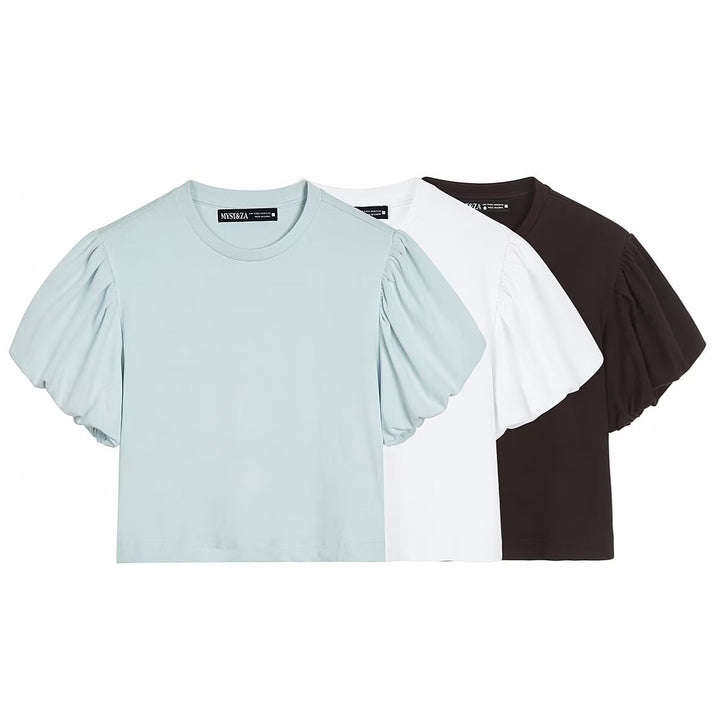 Dame moderigtigt crop-top med voluminøse puffærmer Skovae