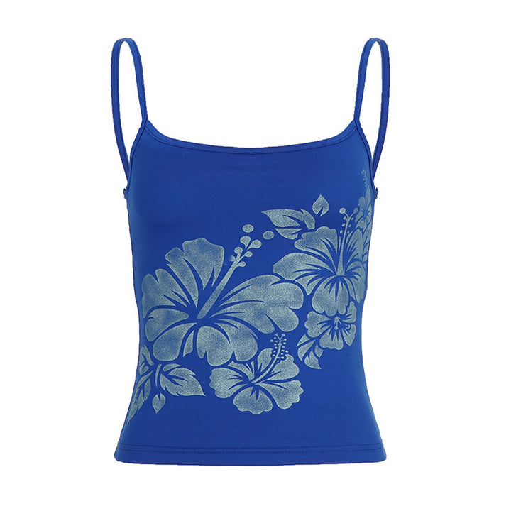 Dame spaghetti-top med blomstret design og casual snit Skovae