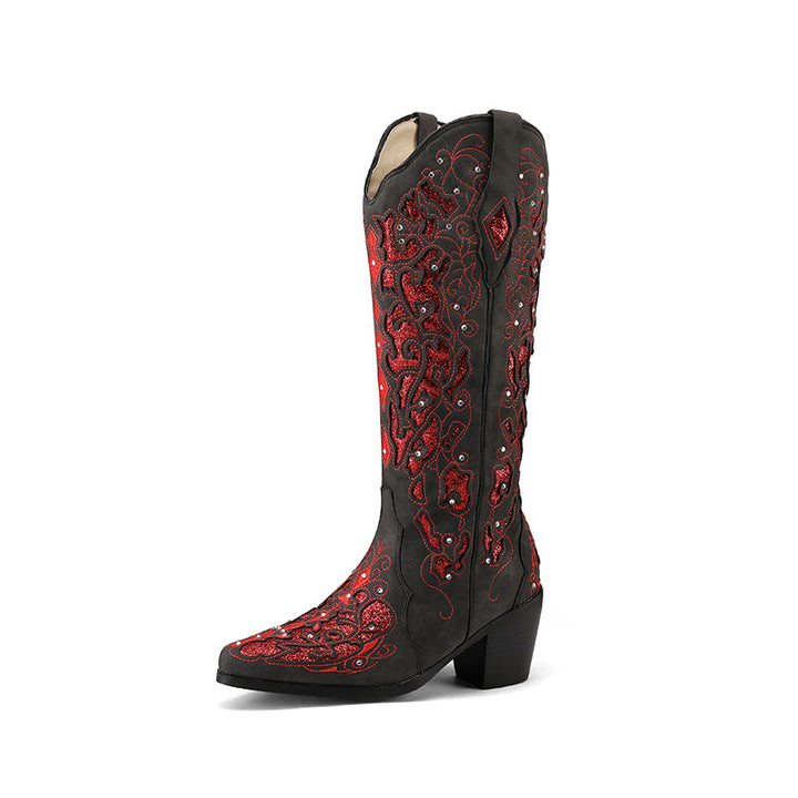 Femme Dekoreret Western Stiletto Knælange Støvler Stilla
