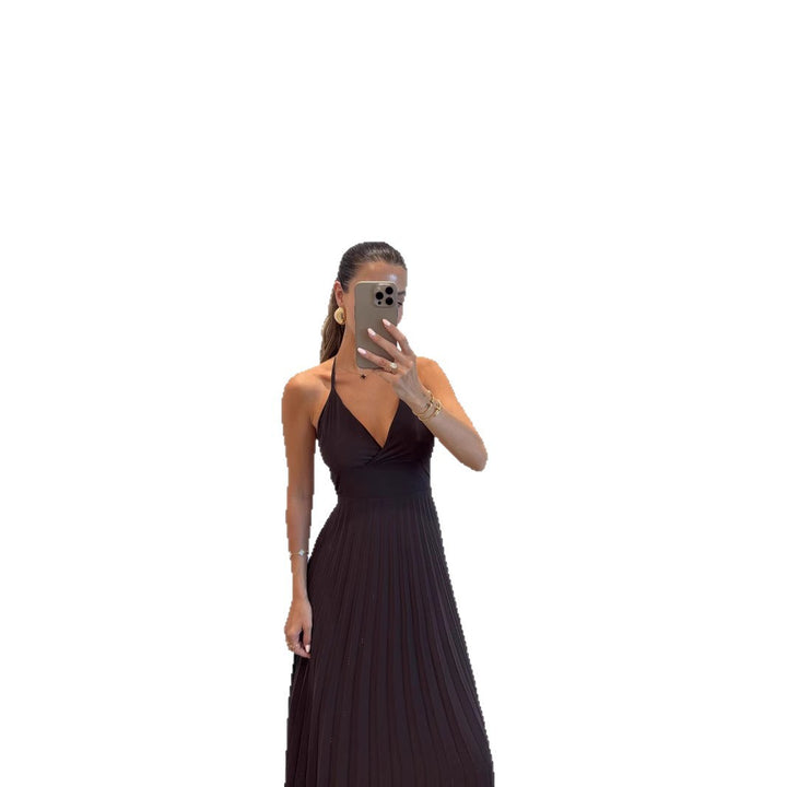 Dame Plisseret Halterneck Maxi Kjole Stilla