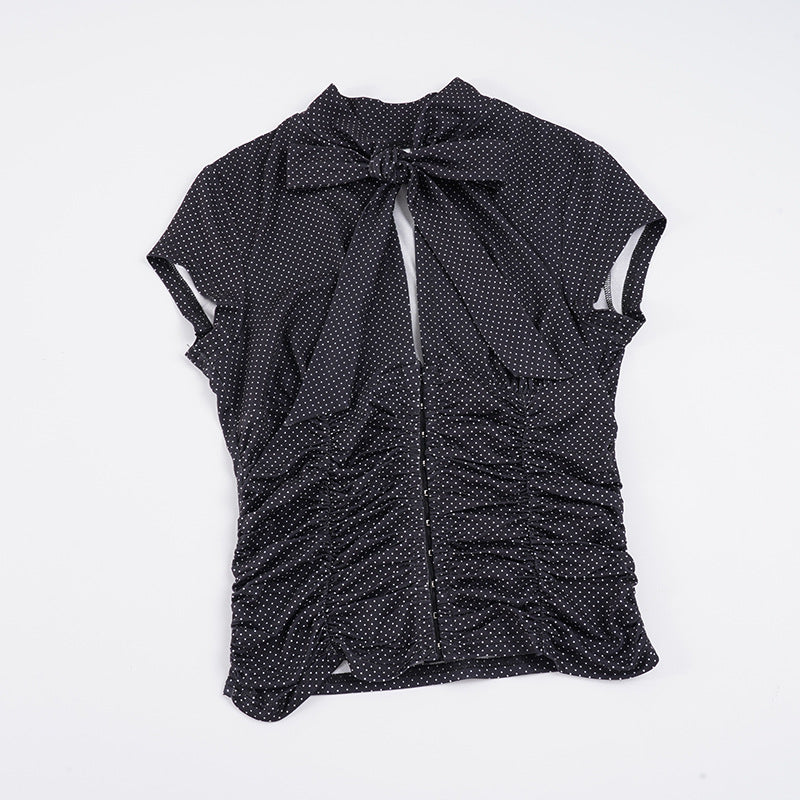 Dame elegant skåret top med raffinerede ruffle-detaljer og trendy sløjfer Skovae